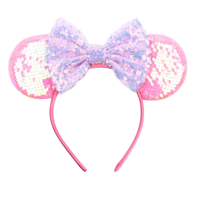 HB380 Wholesale New Shiny Party Hair Hoops Sequin Minnie Mouse Ears Headband Glitter Women Party Headbands