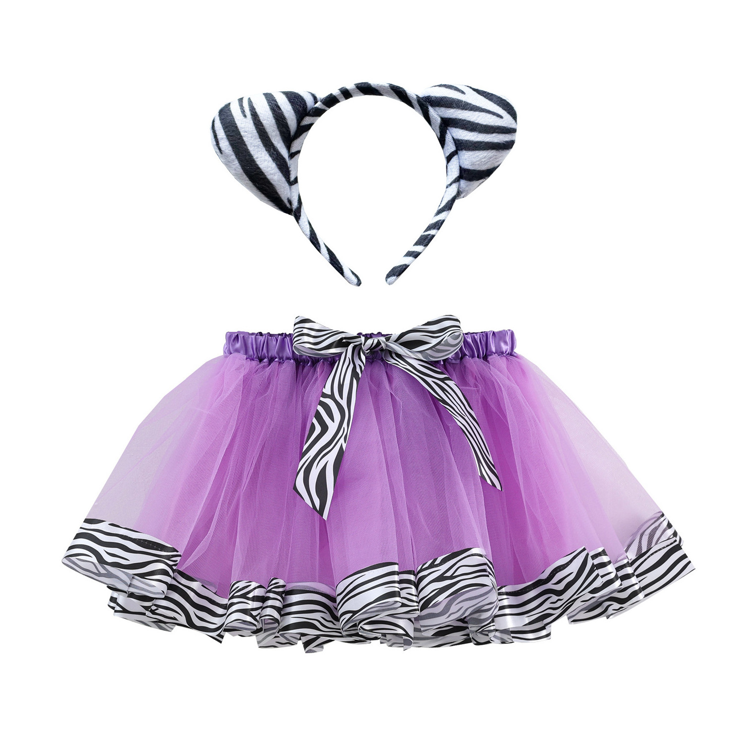 Children's Animal Series Cartoon Tulle Tutu Skirt Cow Rabbit Frog Zebra Tiger Headband Set Children's Cosplay Costume