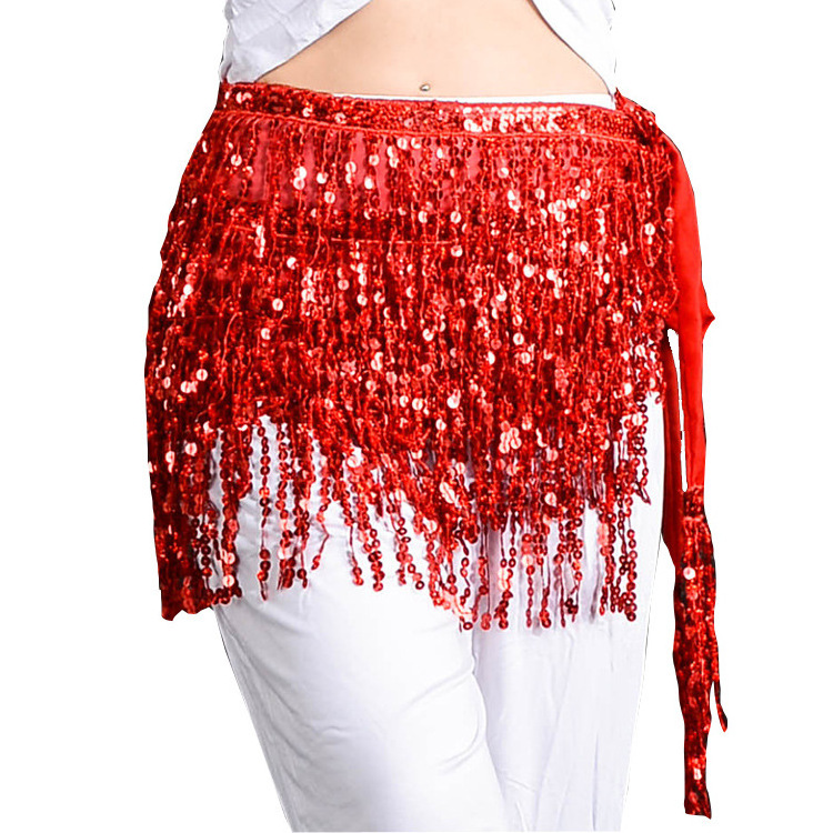 CM163 Sexy Sparkly Sequin Belly Dance Skirt Costume Tassel Hip Scarf Skirts Wrap Costume for Women Girls Christmas Carnival