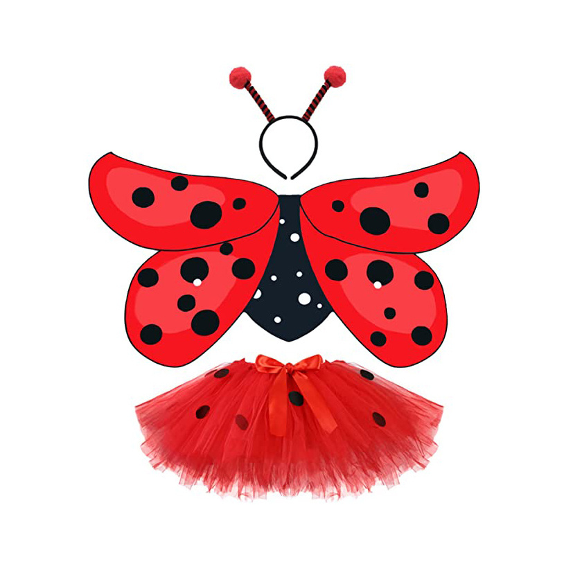 CM003 Butterfly Bees Ladybug Costume Ballet Tutu Skirt Fairy Wing and Headband for Kids Birthday Halloween Party Dress Up