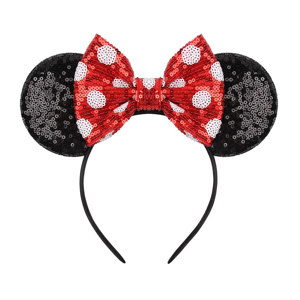 HB410 Wholesale Sequin Mouse Ears Headband Shiny Minnie Mouse Ears Headband for Women Girls Park Party Hair Hoops