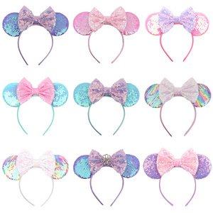 HB380 Wholesale New Shiny Party Hair Hoops Sequin Minnie Mouse Ears Headband Glitter Women Party Headbands