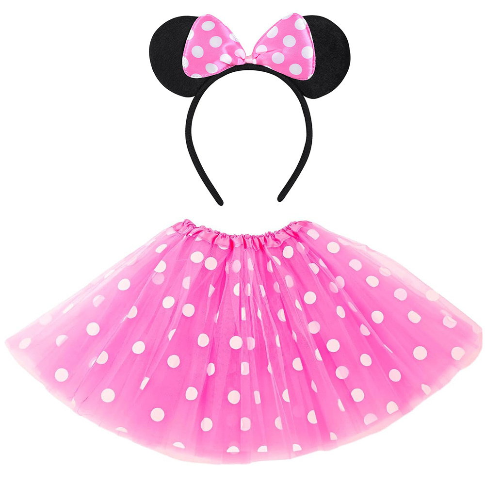 Wholesale Kids Mickey Theme Party Costume Polka Dot Tutu Skirt with Mouse Ears Headband for 3 to 8 Year Girls Dress Up