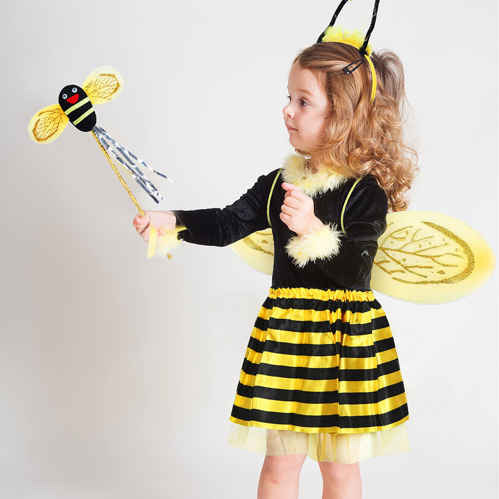 CM052 Kids Halloween Bee Costume Boy Girls Animal Dress Up Butterfly Wings Antenna Headband Magic Wand Tutu Dress Skirt Set