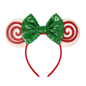 HB137 Women Girls Party Cosplay Costume Hairbands Glitter Christmas Candy Mouse Ears Bow Headbands