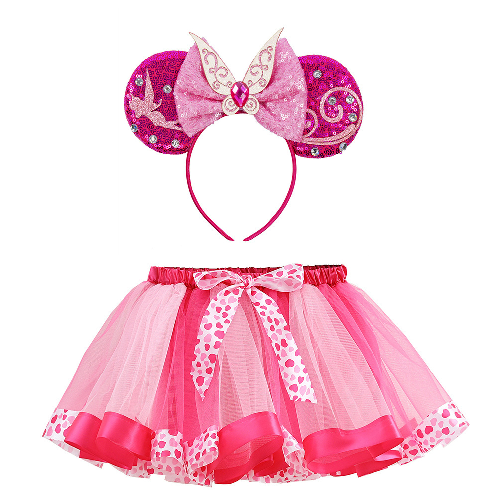 CM128 Wholesale Cute Little Girls Colorful Tutu Skirt Sequin Mouse Ears Headband for 3-8 Year Girls Halloween Christmas Costume