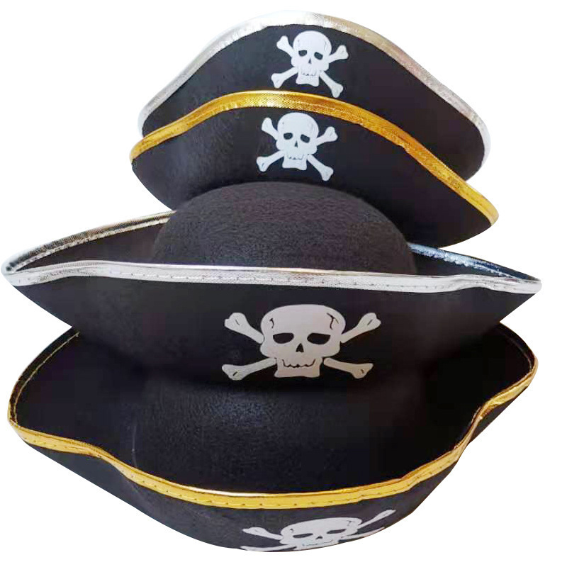 HT002 Wholesale Kids Adults Halloween Party Captain Pirate Hat with Skull Printing