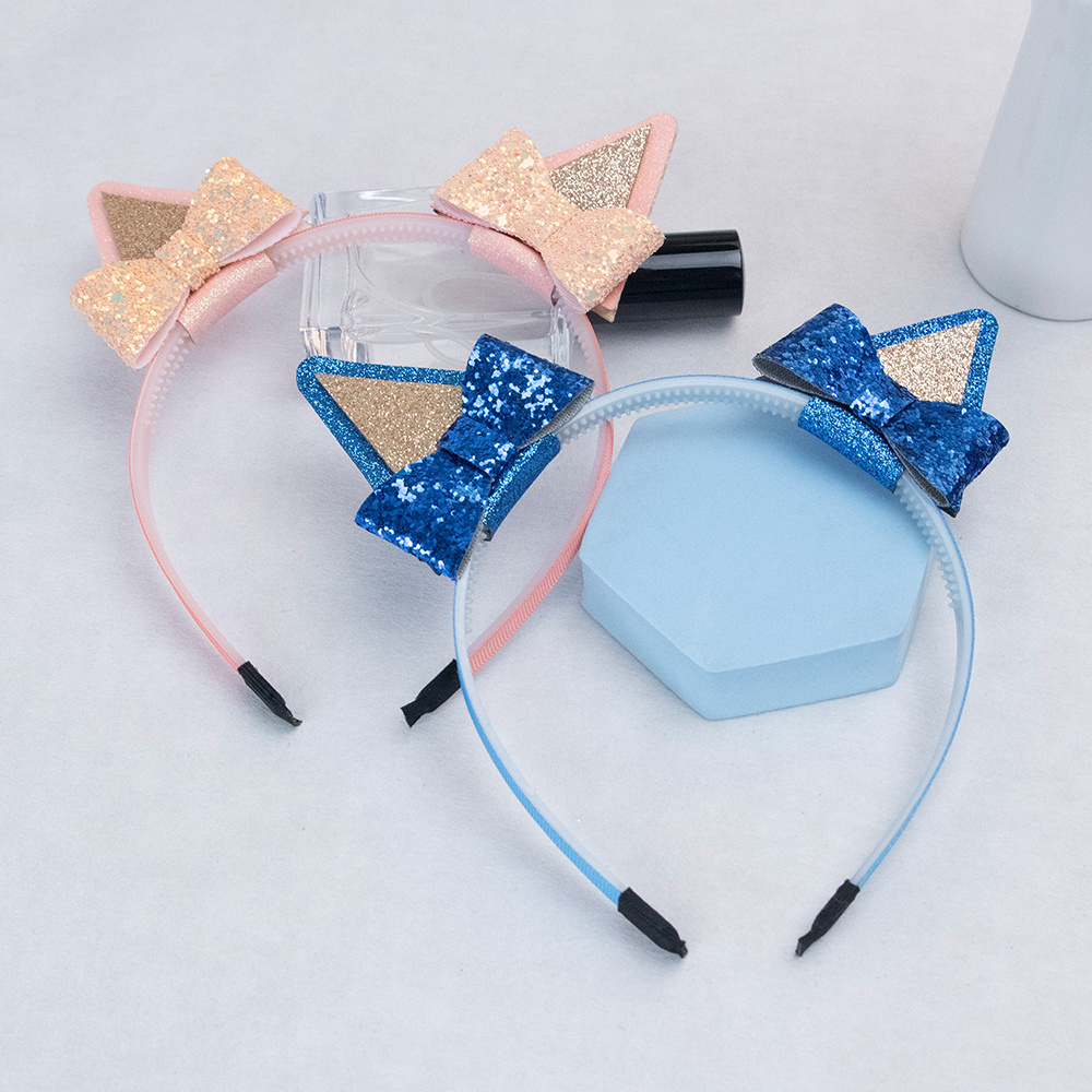 HC294 Wholesale Blueys Headbands Glitter Sequin Bows Blueys and Bingo Headbands for Women Girls Cat Ears Headband