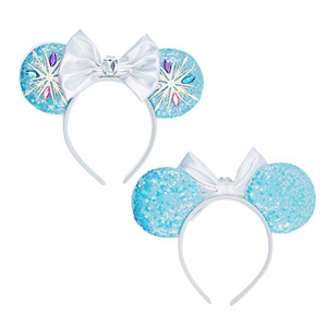 HB152 Wholesale Double Size Sequin Mouse Ears Headband Princess Elsa and Anna Hair Hoops Hairbands