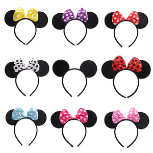 HB282 Wholesale Cheap Cartoon Mouse Ears Headbands Polka Dot Bows Ears Headbands for Girls