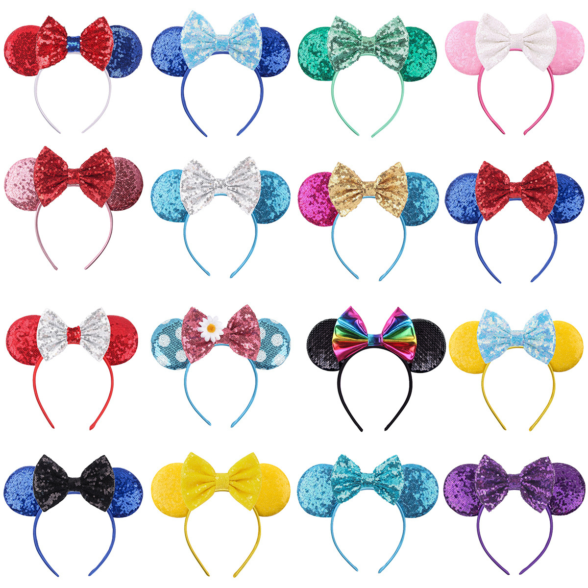 HB379 Wholesale Women Park Headbands Handmade DIY Sequin Mouse Ears Bow Hair Hoops for Children Adult Party Props