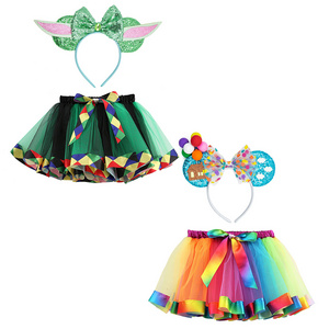 CM128 Wholesale Cute Little Girls Colorful Tutu Skirt Sequin Mouse Ears Headband for 3-8 Year Girls Halloween Christmas Costume