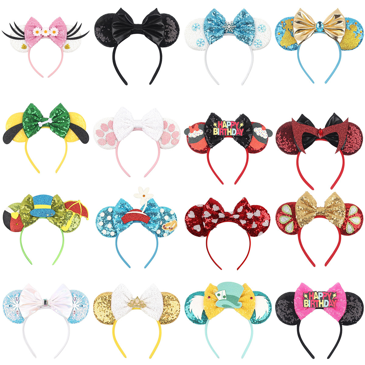 HC270 Wholesale Fashion Women Girls Hair Accessory Glitter Sequin Mouse Ears Minnie and Mickey Headband Unisex