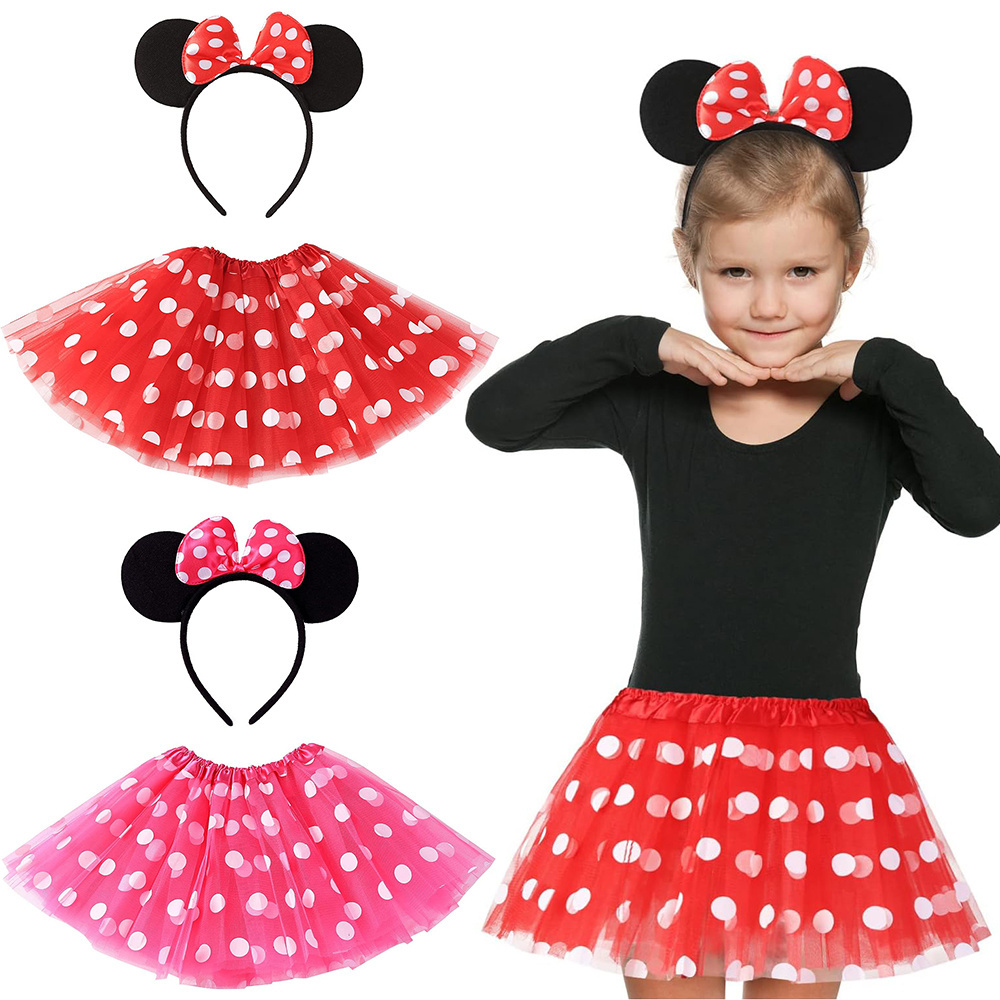 Wholesale Kids Mickey Theme Party Costume Polka Dot Tutu Skirt with Mouse Ears Headband for 3 to 8 Year Girls Dress Up