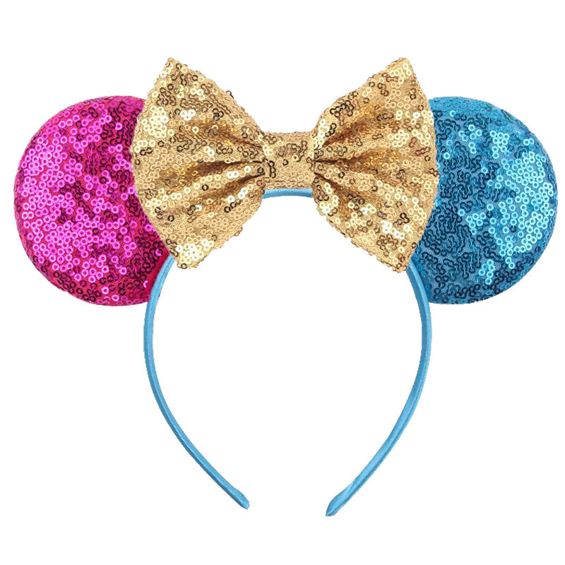 HB379 Wholesale Women Park Headbands Handmade DIY Sequin Mouse Ears Bow Hair Hoops for Children Adult Party Props