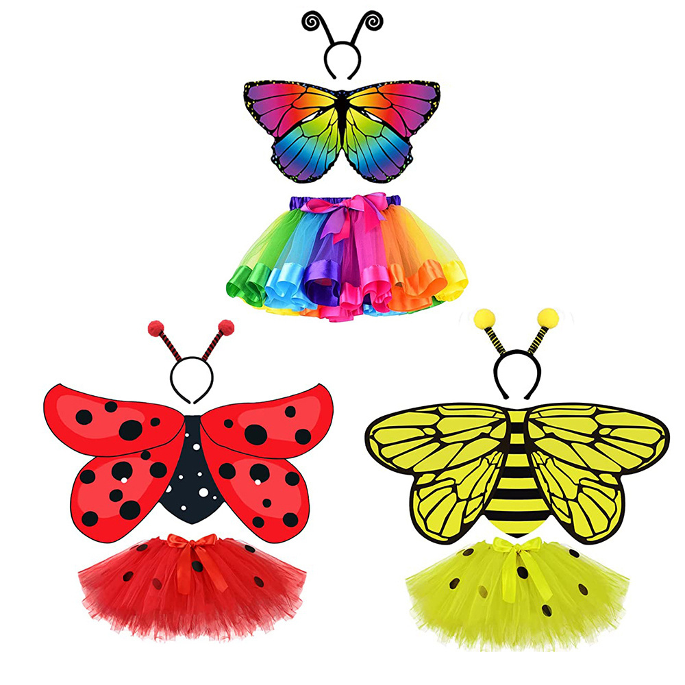 CM003 Butterfly Bees Ladybug Costume Ballet Tutu Skirt Fairy Wing and Headband for Kids Birthday Halloween Party Dress Up