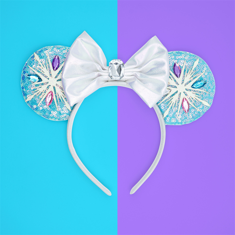 HB152 Wholesale Double Size Sequin Mouse Ears Headband Princess Elsa and Anna Hair Hoops Hairbands