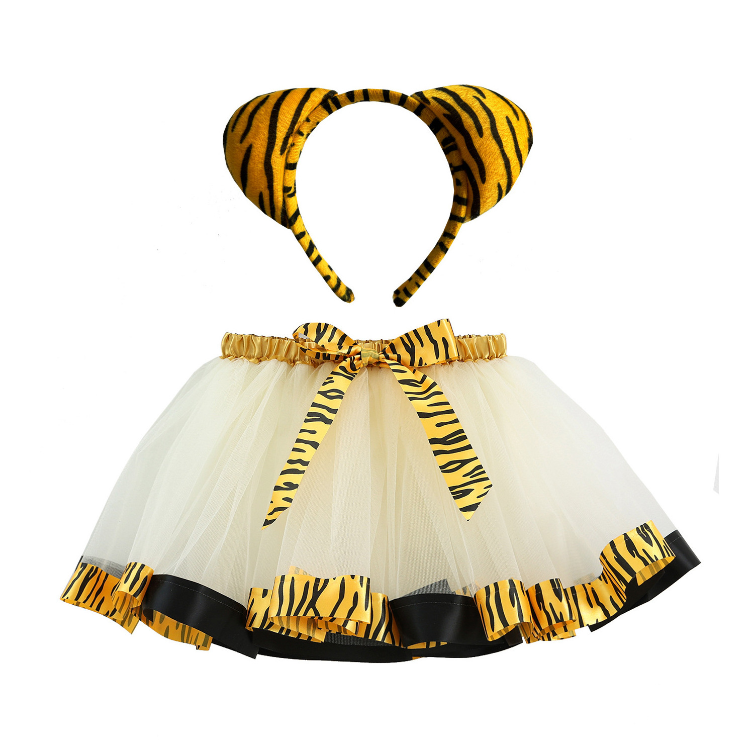 Children's Animal Series Cartoon Tulle Tutu Skirt Cow Rabbit Frog Zebra Tiger Headband Set Children's Cosplay Costume