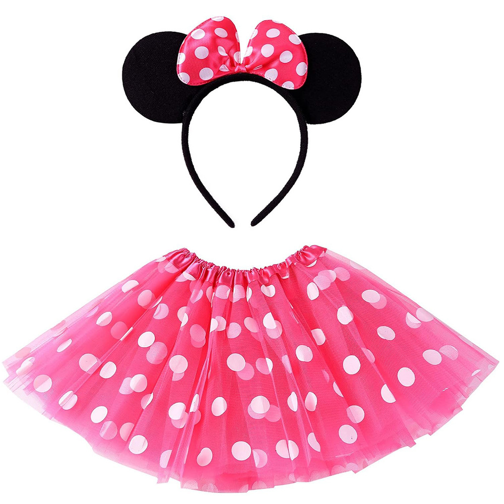 Wholesale Kids Mickey Theme Party Costume Polka Dot Tutu Skirt with Mouse Ears Headband for 3 to 8 Year Girls Dress Up