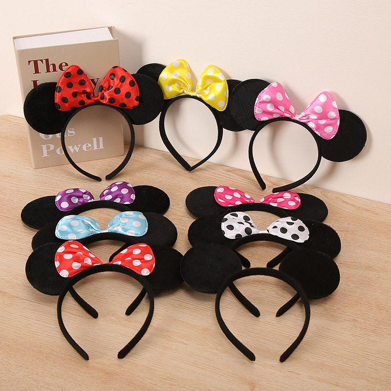 HB282 Wholesale Cheap Cartoon Mouse Ears Headbands Polka Dot Bows Ears Headbands for Girls