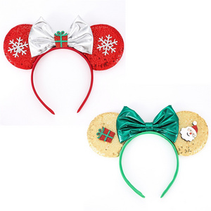 HB167 Wholesale Fashion Girls Party Hairband Sequin Sparkly Christmas Mini Mouse Headband For Kids Adult Xmas Decorations