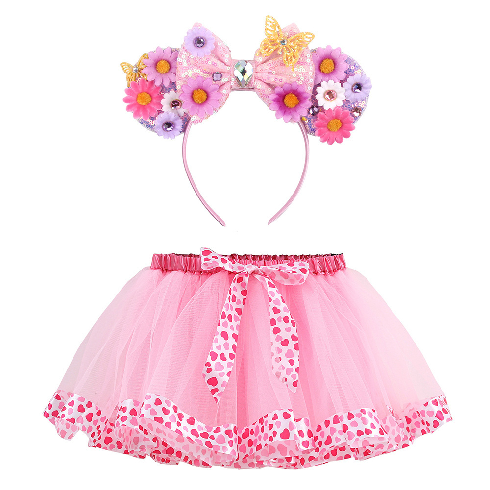 CM128 Wholesale Cute Little Girls Colorful Tutu Skirt Sequin Mouse Ears Headband for 3-8 Year Girls Halloween Christmas Costume