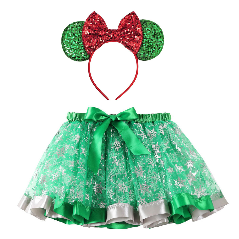 CM092 Minnie and Mickey Christmas Theme Party Costume Sequin Mouse Ears Headband with Satin Tutu Skirt for Princess Dress Up Set