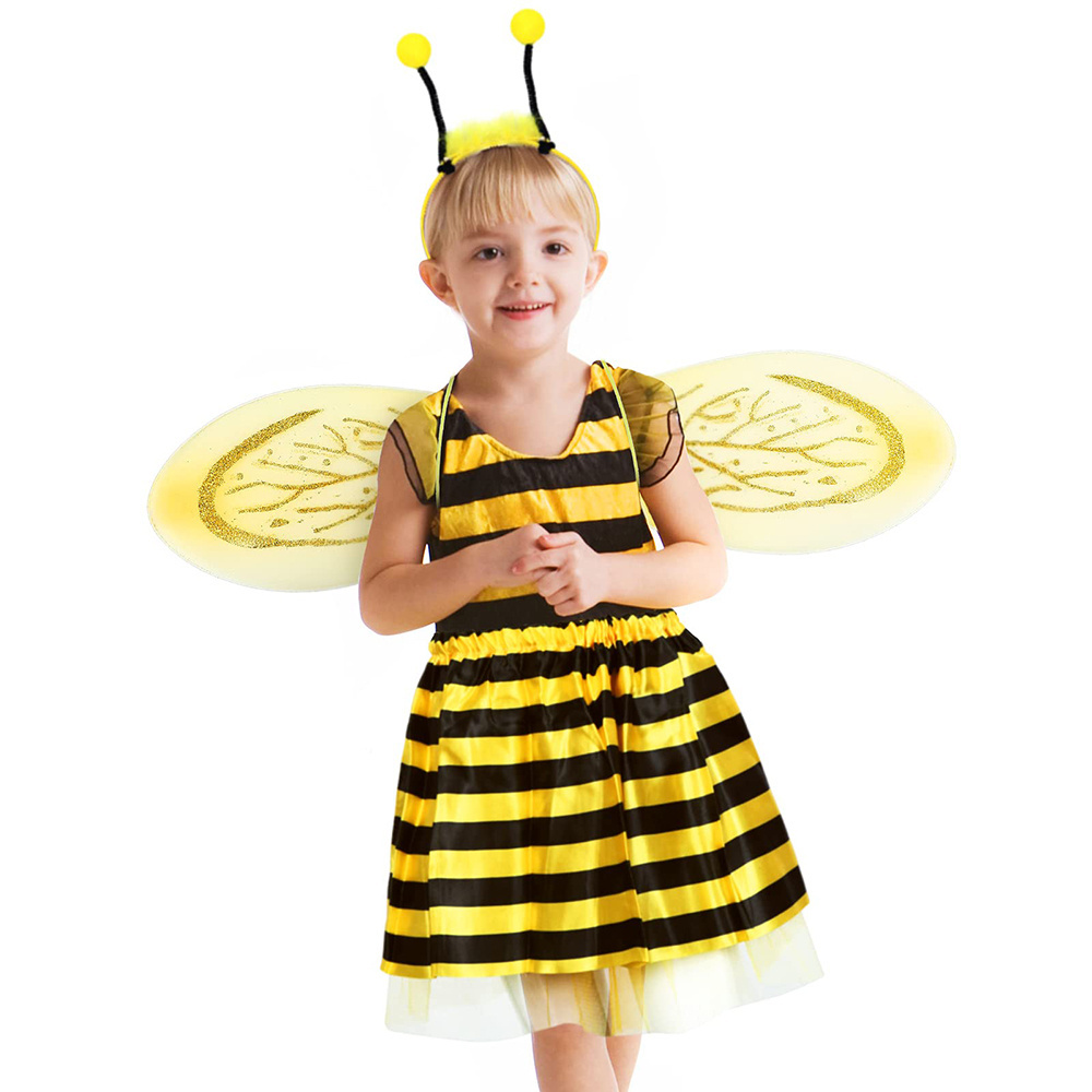 CM052 Kids Halloween Bee Costume Boy Girls Animal Dress Up Butterfly Wings Antenna Headband Magic Wand Tutu Dress Skirt Set