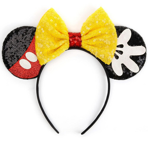 HB133 Mouse Ears Bow Headbands Halloween Sequin Mouse Ears Headband Glitter Party Hair Hoops Cosplay Costume