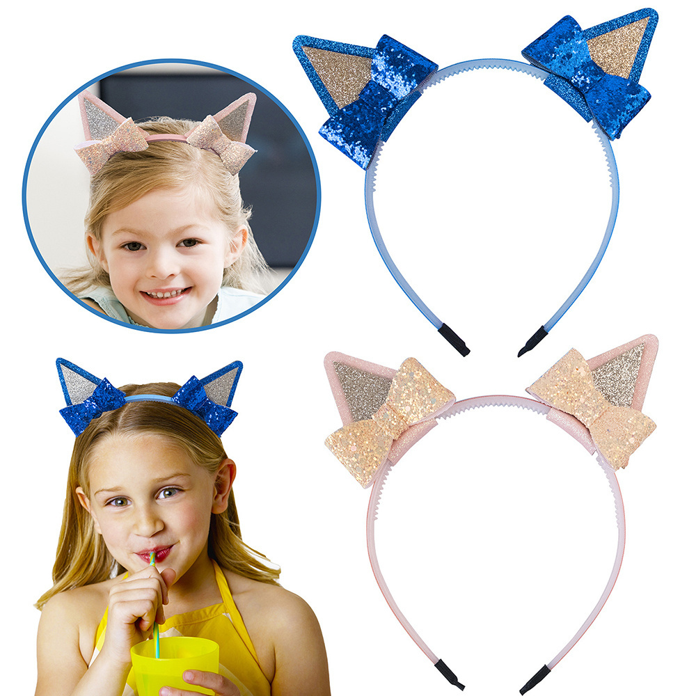 HC294 Wholesale Blueys Headbands Glitter Sequin Bows Blueys and Bingo Headbands for Women Girls Cat Ears Headband