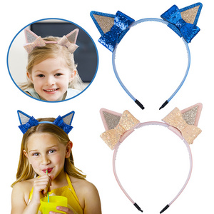 HC294 Wholesale Blueys Headbands Glitter Sequin Bows Blueys and Bingo Headbands for Women Girls Cat Ears Headband