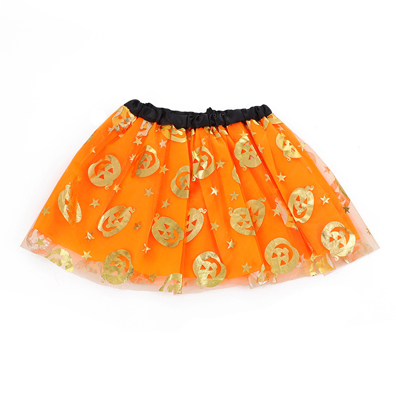 Children's Halloween Tulle Puffy Tutu Skirt Cute Pumpkin Headband Suit Halloween Party Stage Costume Decoration