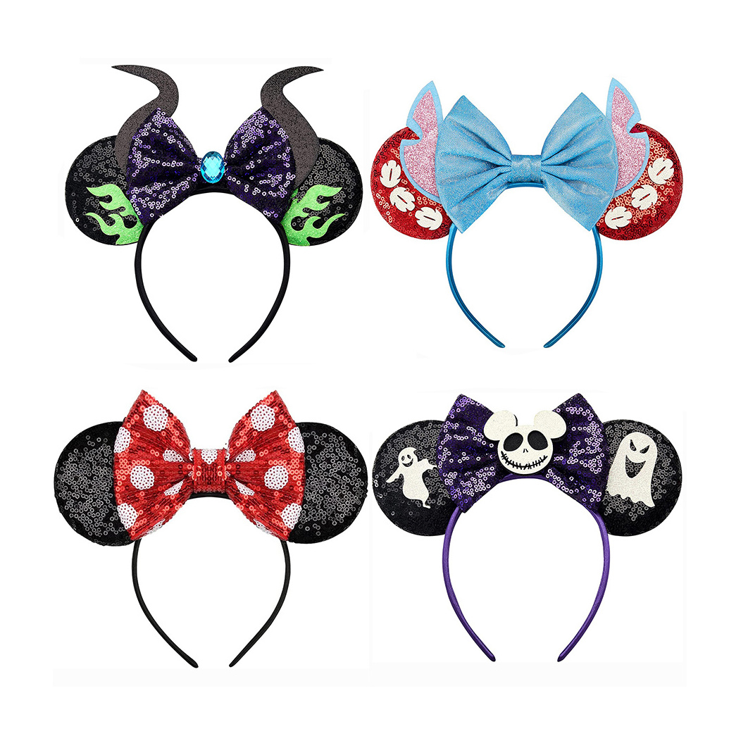 HB005 Wholesale Sequin Sparkly Mouse Ears Headband for Kid Adults Halloween Party Costume Hairband