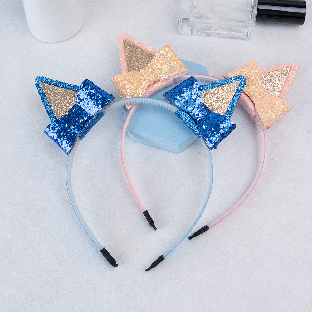 HC294 Wholesale Blueys Headbands Glitter Sequin Bows Blueys and Bingo Headbands for Women Girls Cat Ears Headband