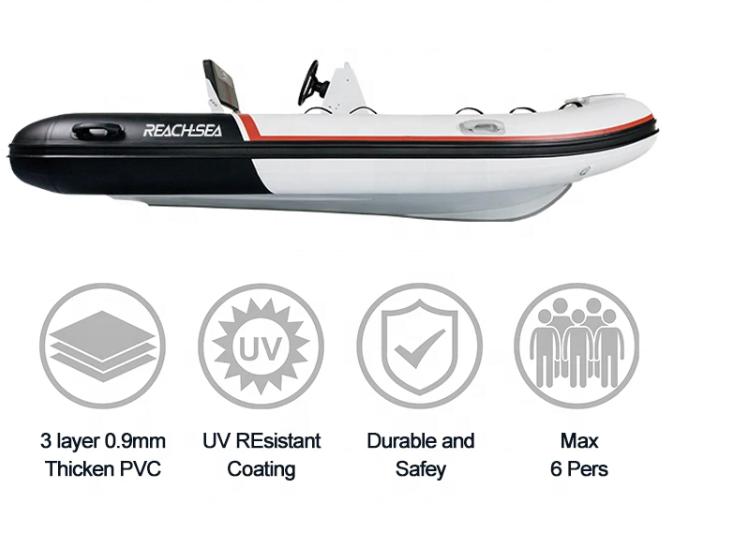 Reachsea New OEM high speed hypalon inflatable catamaran rigid inflatable boat rib aluminum pvc rib electric boat for sale