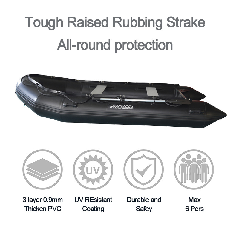 Reachsea New Arrival Customized Cheap Light Weight 6 People Inflatable Rubber Fishing Black Big Size Inflatable Boat for sale