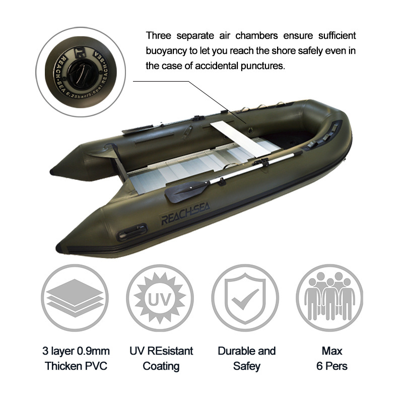 Reachsea 2.3m -7m foldable aluminum floor PVC inflatable boat for sale