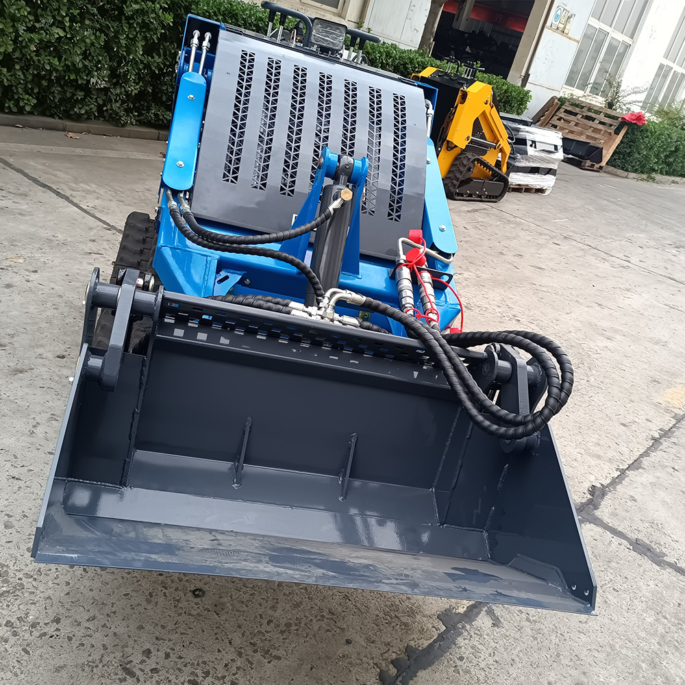 Small crawler electric skid steer loader with wood grabber