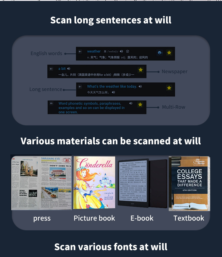 Scan Reader Pen Language Translator Smart Pen OCR Dictionary Real-time Translation Learning & Education Assistant Scanner Pen