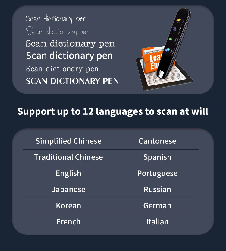 Scan Reader Pen Language Translator Smart Pen OCR Dictionary Real-time Translation Learning & Education Assistant Scanner Pen