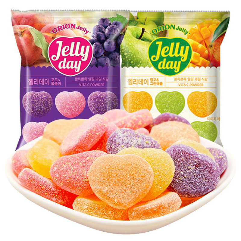 New Orion Chewy Gummy Candy 63g Grape Peach Flavored Fruity Sandwich Jelly Candies Children's Soft Sweet Candy