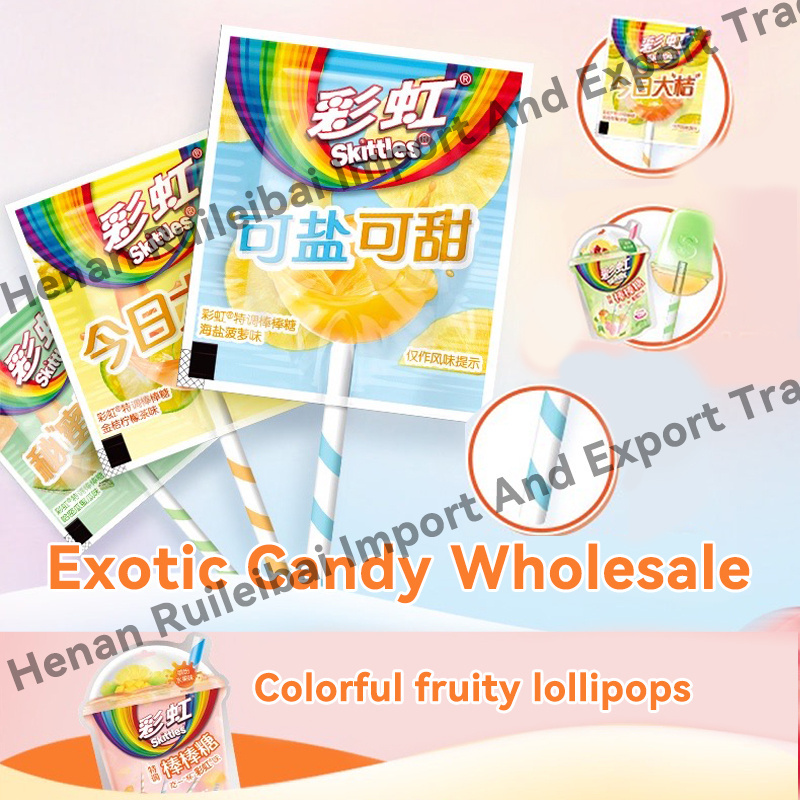 Wholesale Asian Snacks Skittless Rainbow Lollipop 54g Exotic Candies Fruit Tea Flavor Sweets Snacks