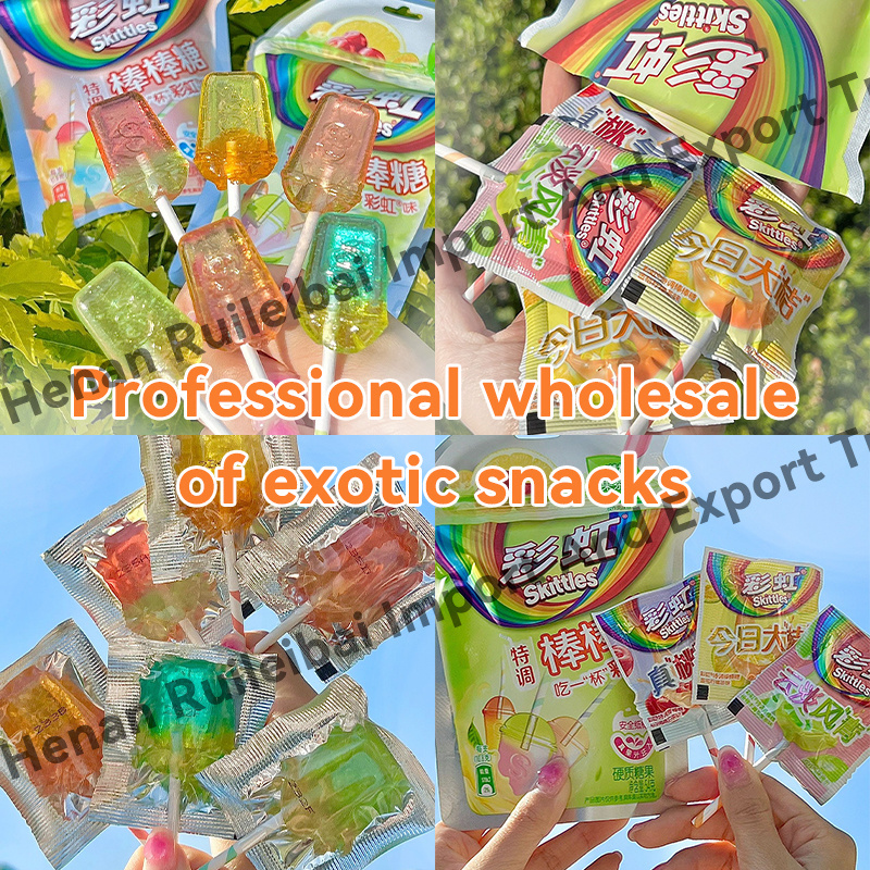 Wholesale Asian Snacks Skittless Rainbow Lollipop 54g Exotic Candies Fruit Tea Flavor Sweets Snacks