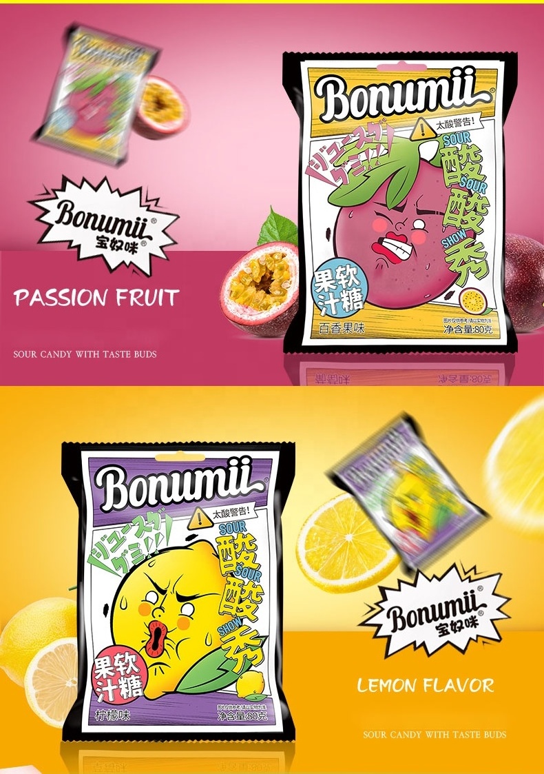 Baonumi Fruit Gummy Candy 80g Lemon Sandwich Chew Candy Children's Fruit Juice Gummy Candy