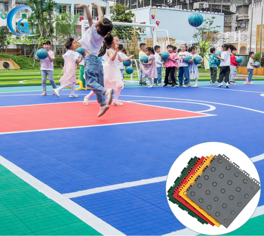 Qingdao Readygo Professional TPE Movable  Basketball Court Interlocking Floor Tiles Outdoor Sport Flooring