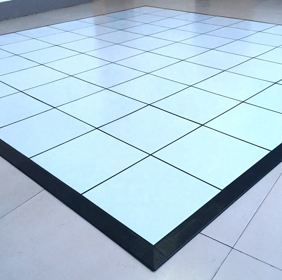 310*310*12mm PVC portable floor for dancing vinyl flooring mat white , black  dance floor tiles