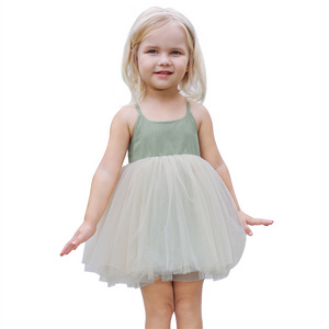 Custom Linen Little Girls Tutu Dresses Summer Sleeveless Adjustable Pinafore Dress Custom Tulle Baby Party Dress