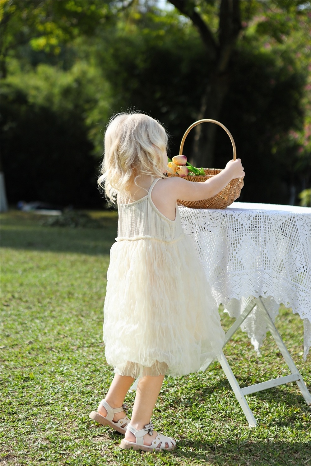 Custom INS Tutu Muslin Kids Dress Sleeveless Linen Cotton Summer Little Girls Dress Boutique Tulle Children Dress