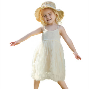 Custom INS Tutu Muslin Kids Dress Sleeveless Linen Cotton Summer Little Girls Dress Boutique Tulle Children Dress