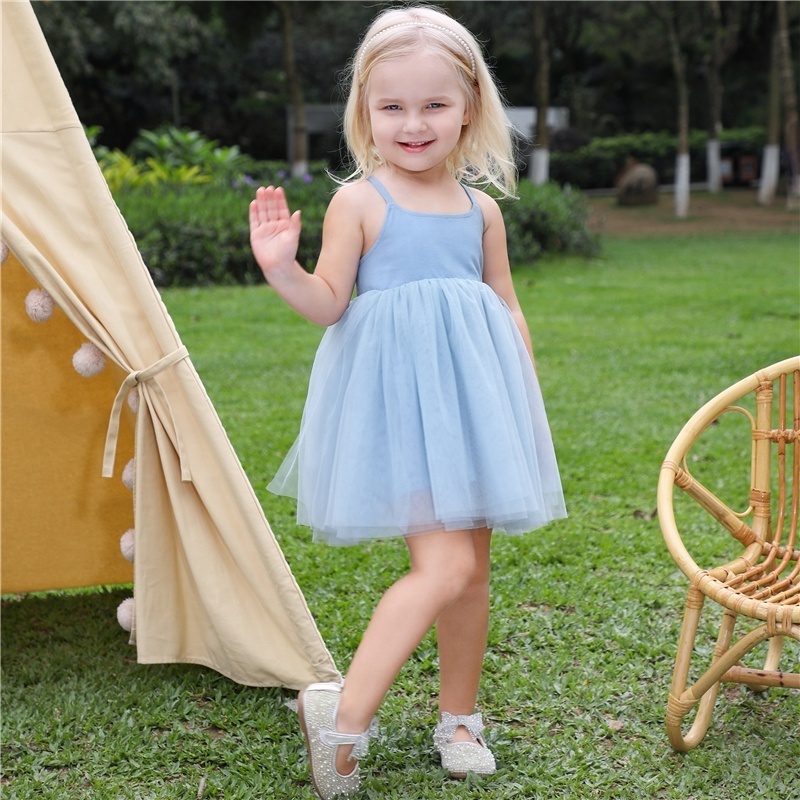 Toddler Tutu Dress Cotton Linen Sleeveless 4 Layered Patchwork Tulle Dress Girls Adjustable Tie Back Party Princess Dress